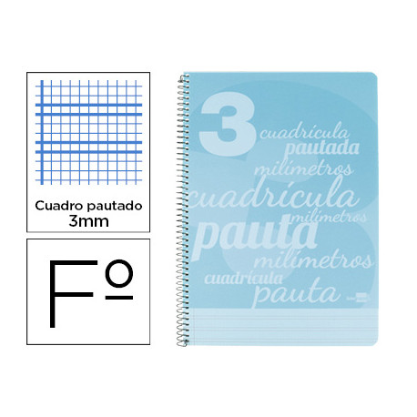 CUADERNO ESPIRAL LIDERPAPEL FOLIO PAUTAGUIA TAPA PLASTICO 80H 75GR CUADRO PAUTADO 3MM CON MARGEN COL