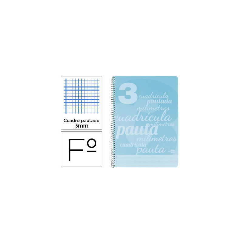 CUADERNO ESPIRAL LIDERPAPEL FOLIO PAUTAGUIA TAPA PLASTICO 80H 75GR CUADRO PAUTADO 3MM CON MARGEN COL