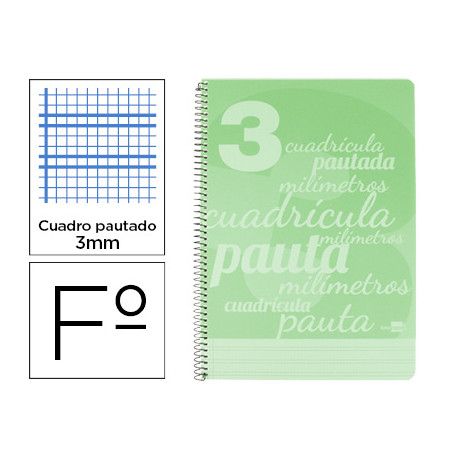 CUADERNO ESPIRAL LIDERPAPEL FOLIO PAUTAGUIA TAPA PLASTICO 80H 75GR CUADRO PAUTADO 3MM CON MARGEN COL