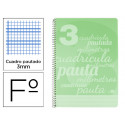 CUADERNO ESPIRAL LIDERPAPEL FOLIO PAUTAGUIA TAPA PLASTICO 80H 75GR CUADRO PAUTADO 3MM CON MARGEN COL