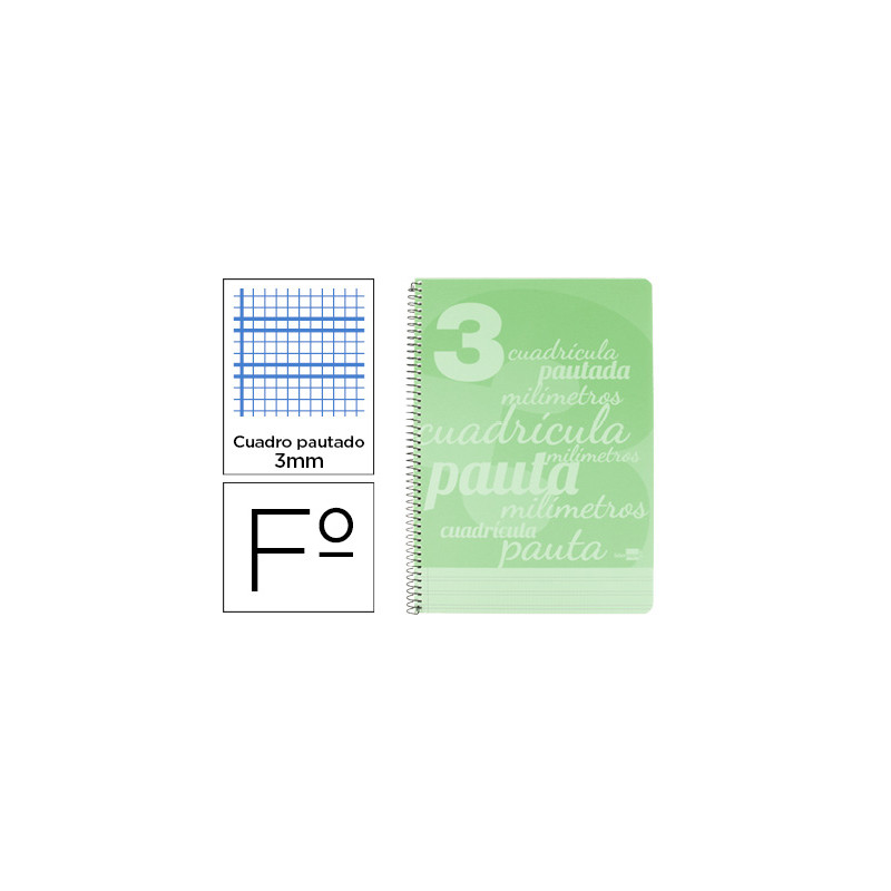 CUADERNO ESPIRAL LIDERPAPEL FOLIO PAUTAGUIA TAPA PLASTICO 80H 75GR CUADRO PAUTADO 3MM CON MARGEN COL