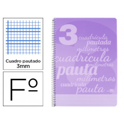 CUADERNO ESPIRAL LIDERPAPEL FOLIO PAUTAGUIA TAPA PLASTICO 80H 75GR CUADRO PAUTADO 3MM CON MARGEN COL