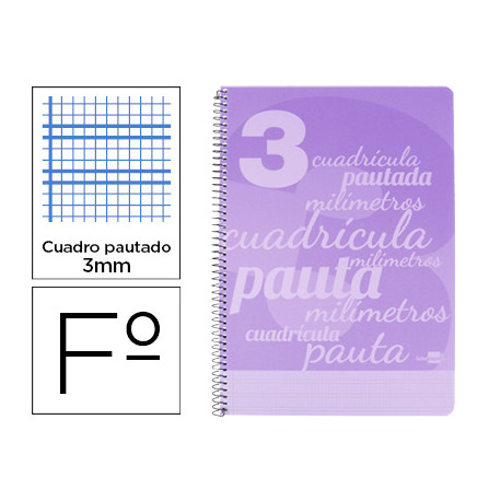 CUADERNO ESPIRAL LIDERPAPEL FOLIO PAUTAGUIA TAPA PLASTICO 80H 75GR CUADRO PAUTADO 3MM CON MARGEN COL