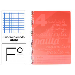 CUADERNO ESPIRAL LIDERPAPEL FOLIO PAUTAGUIA TAPA PLASTICO 80H 75GR CUADRO PAUTADO 4MM CON MARGEN COL