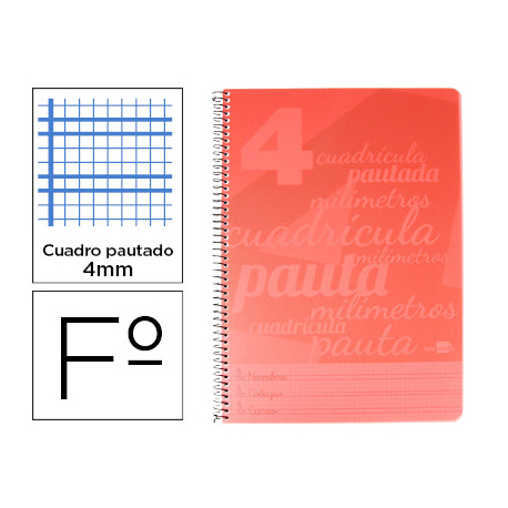 CUADERNO ESPIRAL LIDERPAPEL FOLIO PAUTAGUIA TAPA PLASTICO 80H 75GR CUADRO PAUTADO 4MM CON MARGEN COL