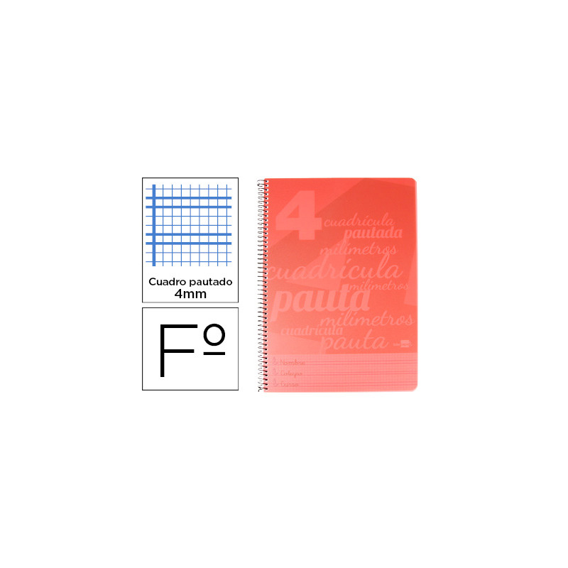 CUADERNO ESPIRAL LIDERPAPEL FOLIO PAUTAGUIA TAPA PLASTICO 80H 75GR CUADRO PAUTADO 4MM CON MARGEN COL