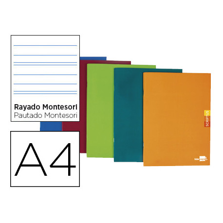 LIBRETA LIDERPAPEL SCRIPTUS A4 48 HOJAS 90G/M2 RAYADO MONTESSORI 3,5MM CON MARGEN COLORES SURTIDOS LIBRETA LIDERPAPEL SCRIPTUS A4 48 HOJAS 90G/M2 RAYADO MONTESSORI 3,5MM CON MARGEN COLORES SURTIDOS