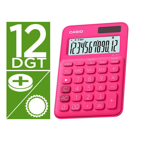 CALCULADORA CASIO MS-20UC-RD SOBREMESA 12 DIGITOS TAX +/- COLOR FUCSIA