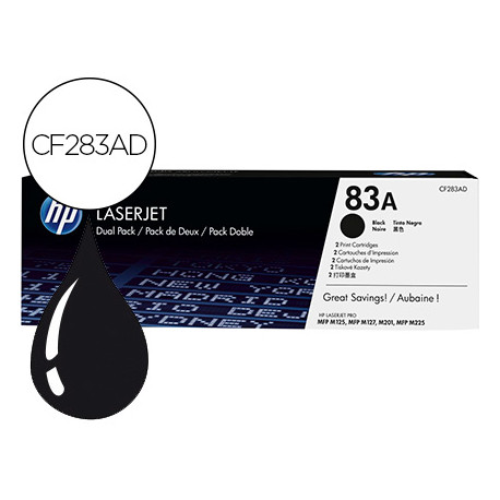 TONER HP LASERJET PRO 83A MFP M125 M127 M201 M225 NEGRO PACK DE 2 UNIDADES 1500 PAGINAS TONER HP LASERJET PRO 83A MFP M125 M127 M201 M225 NEGRO PACK DE 2 UNIDADES 1500 PAGINAS