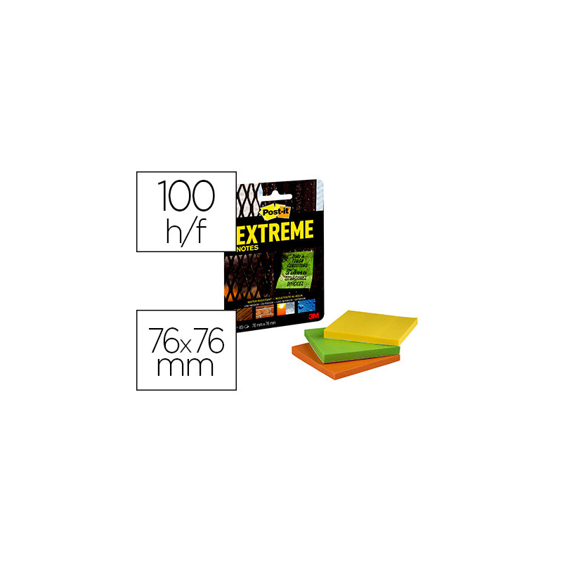 BLOC DE NOTAS ADHESIVAS QUITA Y PON POST-IT EXTREME 76X76 MM CON 45 HOJAS PACK DE 3 UNIDADES AMARILL