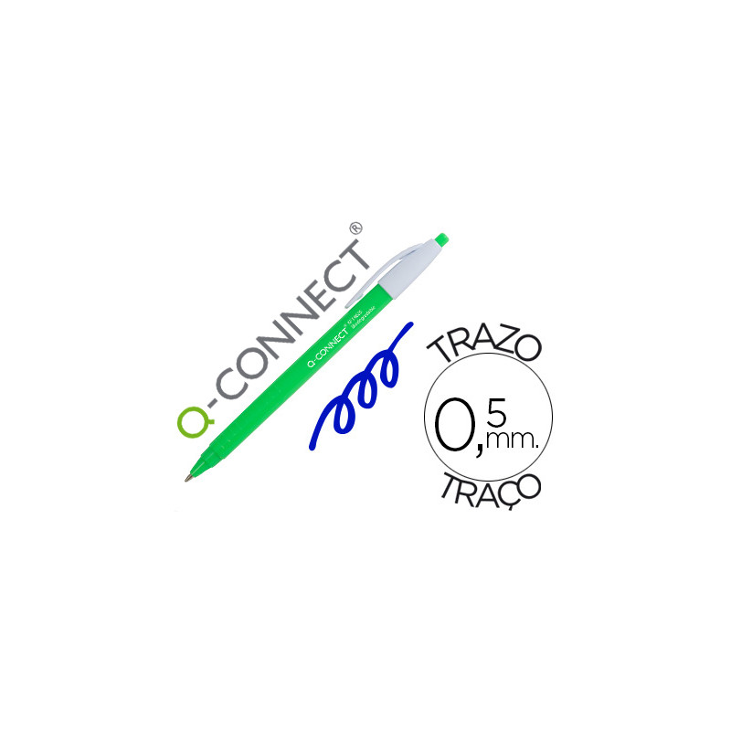 BOLIGRAFO Q-CONNECT RETRACTIL KF14625 BIODEGRADABLE VERDE TINTA AZUL