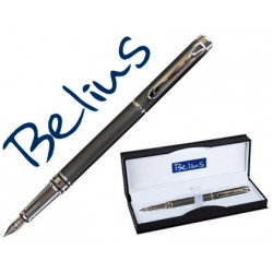 PLUMA BELIUS NUREMBERG GRIS OSCURO TINTA AZUL EN ESTUCHE