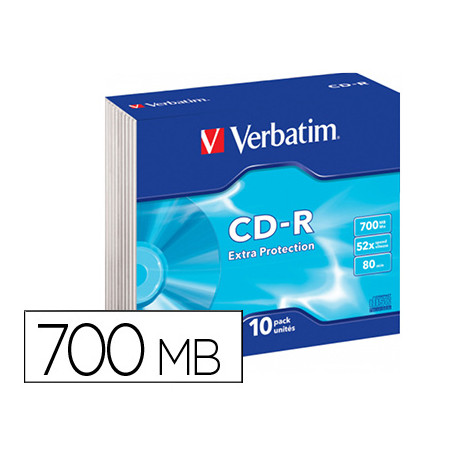 CD-ROM VERBATIM EXTRA PROTECCION CAPACIDAD 700MB VELOCIDAD 52X 80 MIN