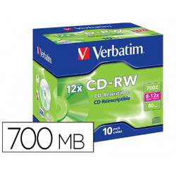 CD-RW VERBATIM SERL CAPACIDAD 700MB VELOCIDAD 12X 80 MIN