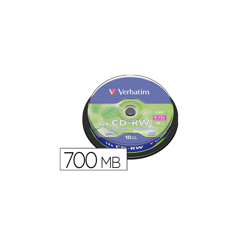 CD-RW VERBATIM SERL CAPACIDAD 700MB VELOCIDAD 12X 80 MIN