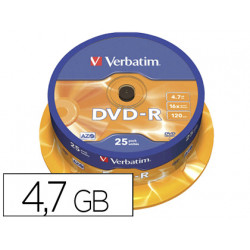 DVD-R VERBATIM CAPACIDAD 4.7GB VELOCIDAD 16X 120 MIN