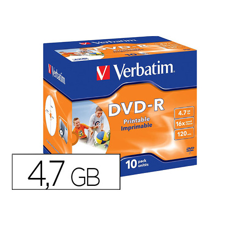 DVD-R VERBATIM IMPRIMIBLE CAPACIDAD 4.7GB VELOCIDAD 16X 120 MIN DVD-R VERBATIM IMPRIMIBLE CAPACIDAD 4.7GB VELOCIDAD 16X 120 MIN
