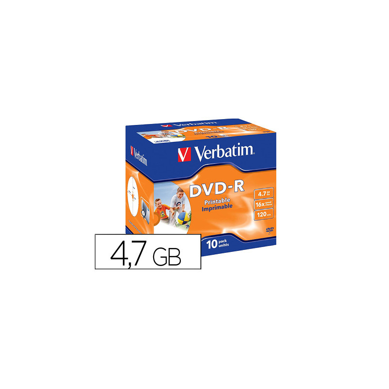 DVD-R VERBATIM IMPRIMIBLE CAPACIDAD 4.7GB VELOCIDAD 16X 120 MIN