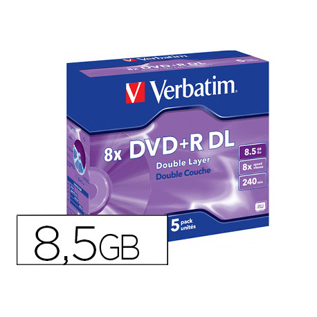 DVD+R VERBATIM DOBLE CAPA CAPACIDAD 8.5GB VELOCIDAD 8X 240 MIN DVD+R VERBATIM DOBLE CAPA CAPACIDAD 8.5GB VELOCIDAD 8X 240 MIN