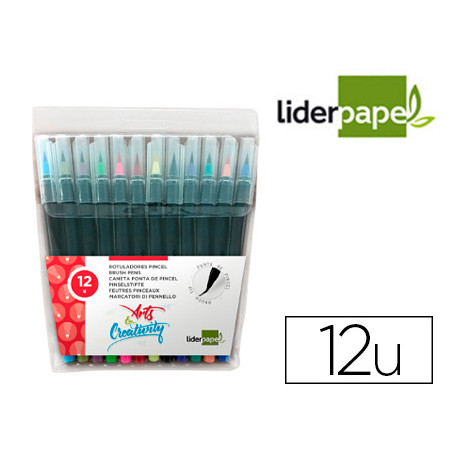 ROTULADOR LIDERPAPEL PUNTA PINCEL EXTRA SUAVE ESTUCHE 12 UNIDADES COLORES SURTIDOS