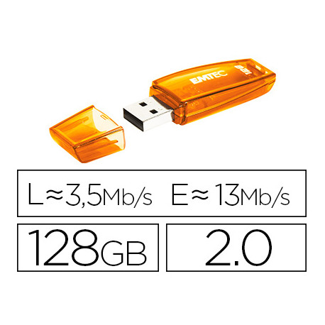 MEMORIA USB EMTEC FLASH C410 128 GB 2.0 NARANJA