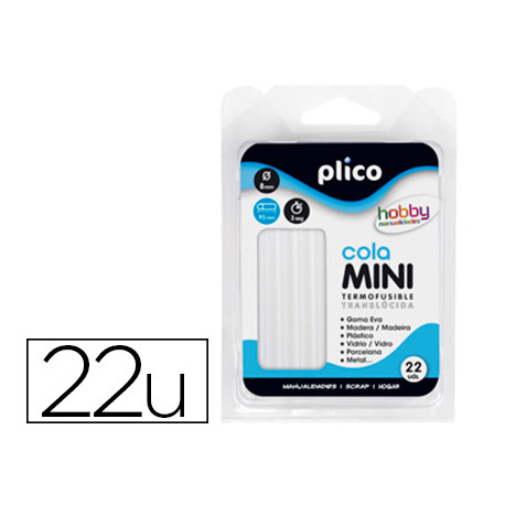 BARRA TERMOFUSIBLE PLICO MINI TRANSLUCIDA 8 MM DE DIAMERO X 100 MM DE ALTO BLISTER 22 UNIDADES BARRA TERMOFUSIBLE PLICO MINI TRANSLUCIDA 8 MM DE DIAMERO X 100 MM DE ALTO BLISTER 22 UNIDADES