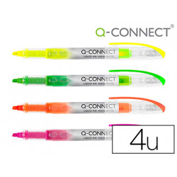 ROTULADOR Q-CONNECT FLUORESCENTE PUNTA BISELADA TINTA LIQUIDA BOLSA DE 4 UNIDADES COLORES SURTIDOS