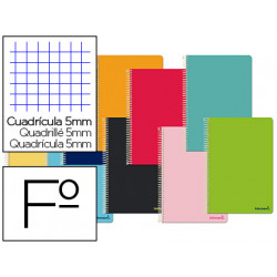 CUADERNO ESPIRAL LIDERPAPEL FOLIO SMART TAPA BLANDA 80H 60GR CUADRO 5 MM CON MARGEN COLORES SURTIDOS