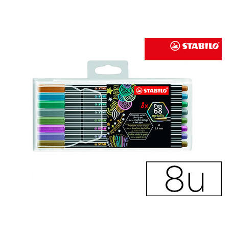 ROTULADOR STABILO PUNTA DE FIBRA PEN 68 METALLIC ESTUCHE PLASTICO DE 8 UNIDADES COLORES SURTIDOS