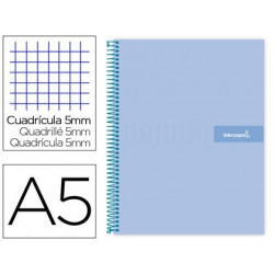 CUADERNO ESPIRAL LIDERPAPEL A5 MICRO CRAFTY TAPA FORRADA 120H 90 GR CUADRO 5MM 5 BANDAS6 TALADROS CO