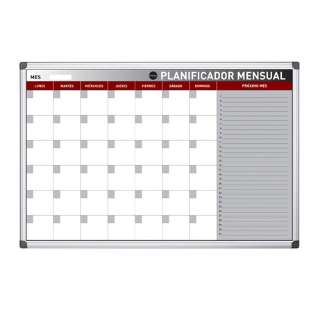 PLANNING MAGNETICO BI-OFFICE MENSUAL LACADO MARCO ALUMINIO ROTULABLE 60X45 CM