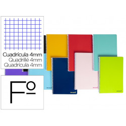 CUADERNO ESPIRAL LIDERPAPEL FOLIO SMART TAPA BLANDA 80H 60GR CUADRO 4 MM CON MARGEN COLORES SURTIDOS