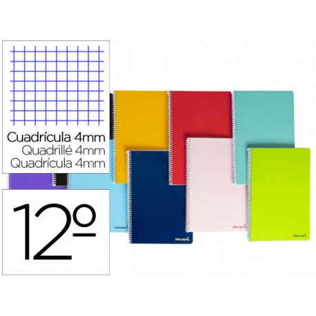 CUADERNO ESPIRAL LIDERPAPEL BOLSILLO DOCEAVO SMART TAPA BLANDA 80H 60GR CUADRO 4MM COLORES SURTIDOS CUADERNO ESPIRAL LIDERPAPEL BOLSILLO DOCEAVO SMART TAPA BLANDA 80H 60GR CUADRO 4MM COLORES SURTIDOS