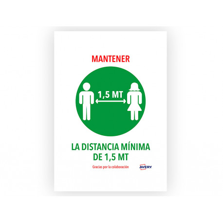 SEÑAL ADHESIVA AVERY MANTENER DISTANCIA MININA DE 1,5 MT DIN A4 RESISTENTE A LOS RAYOS UV PACK DE 2 SEÑAL ADHESIVA AVERY MANTENER DISTANCIA MININA DE 1,5 MT DIN A4 RESISTENTE A LOS RAYOS UV PACK DE 2
