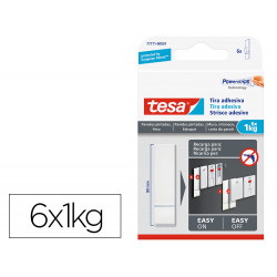 TIRA AUTOADHESIVA TESA DOBLE CARA POWERSTRING TRANSPARENTE SUJECION HASTA 1 KG RECAMBIO BLISTER DE 6