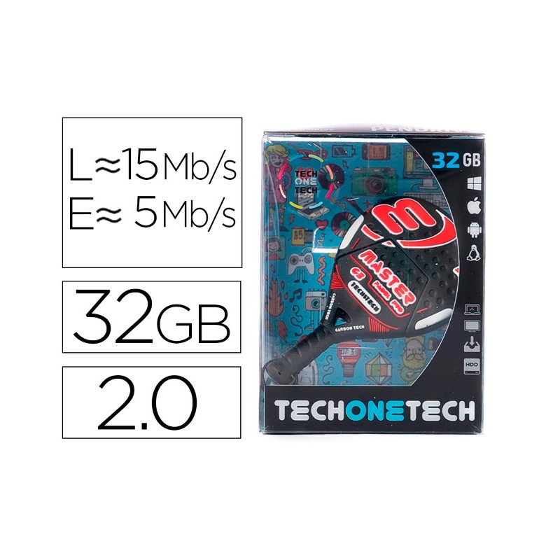 MEMORIA USB TECH ON TECH RAQUETA PADEL ROJA 32 GB