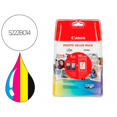 INK-JET CANON PHOTO VALUE PACK PG-540XL+CL541XL PIXMA MG2450/2550 + 50 HOJAS PAPEL FOTO GLOSSY 10X15