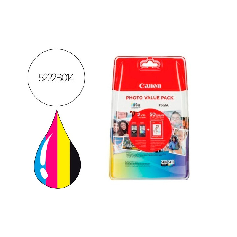 INK-JET CANON PHOTO VALUE PACK PG-540XL+CL541XL PIXMA MG2450/2550 + 50 HOJAS PAPEL FOTO GLOSSY 10X15