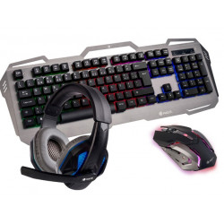 SET TECLADO Y RATON NGS PACK GAMING GBX-1500 CON AURICULAR ESTEREO Y MICROFONO ILUMINACION LED USB