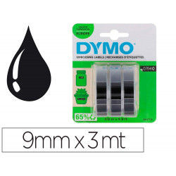 CINTA DYMO 3D 9MM X 3MT PARA ROTULADORA OMEGA/JUNIOR COLOR NEGRO BLISTER 3 UNIDADES