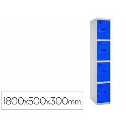 TAQUILLA METALICA SIMONLOCKER 4 PUERTAS CON CERRADURA RESPIRADERO Y ETIQUETERO GRIS/AZUL 1800X500X30