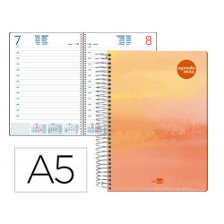 AGENDA ESPIRAL LIDERPAPEL SYROS 15X21 CM 2023 DIA PAGINA SIMPLE ESPIRAL COLOR FUEGO AIRE PAPEL 60GR