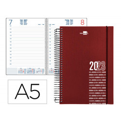 AGENDA ESPIRAL LIDERPAPEL OLBIA 15X21 CM 2023 DIA PAGINA TAPA POLIPROPILENO METALIZADO BURDEOS PAPEL
