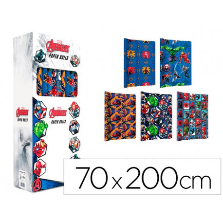 PAPEL DE REGALO BASIKA MARVEL ROLLO DE 70 X 200 CM 60 GR MODELOS SURTIDOS