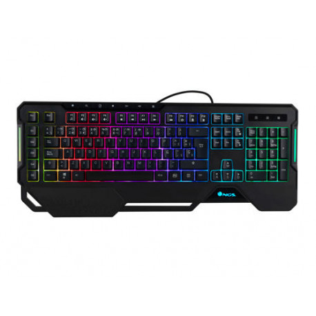 TECLADO NGS GAMING PROFESIONAL 104 TECLAS LUCES RGB CON REPOSAMUÐECAS CABLE 1,8 M COLOR NEGRO