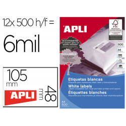 ETIQUETA ADHESIVA APLI 105X48 MM PARA FOTOCOPIADORA LASER INK-JET CAJA DE 500 HOJAS