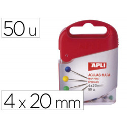 AGUJAS SEÑALIZADORAS APLI MAPAS 4 X 20 MM CAJA DE 50 UNIDADES COLORES SURTIDOS
