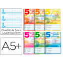 CUADERNO ESPIRAL LIDERPAPEL CUARTO PAUTAGUIA TAPA BLANDA 40H 75 GR CUADRO PAUTADO 5MM COLORES SURTID