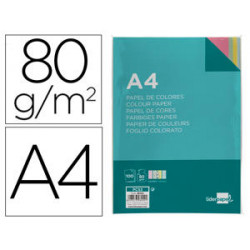 PAPEL COLOR LIDERPAPEL A4 80G/M2 4 COLORES SURTIDOS PAQUETE DE 100 HOJAS