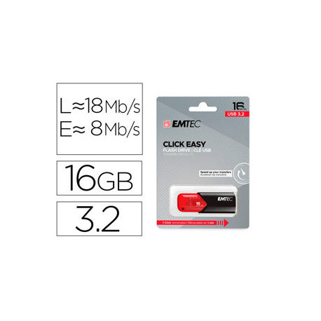MEMORIA EMTEC USB 3.2 CLICK EASY 16 GB ROJO